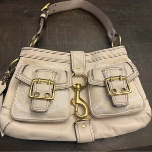 Coach Legacy Signature Ivory and Beige Shoulderbag Handbag 7469.